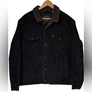 Levi's Black Denim Jacket Sherpa Collar Size Large Men